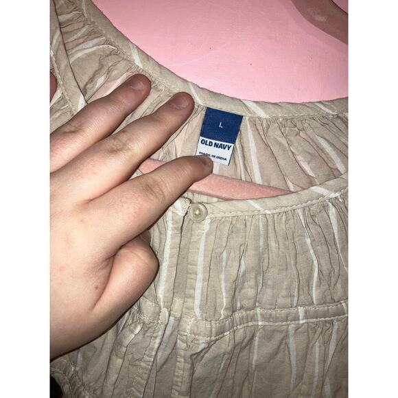 NWT Old Navy Beige Stripe Puff Sleeve Yoke Peasant Top Size Large - Picture 3 of 7